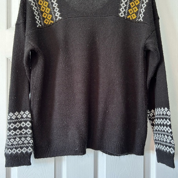Pullover sweater black gold white S fair isle pattern - Picture 3 of 8